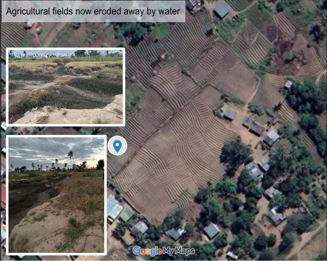 Agricultural fields now eroded away by water